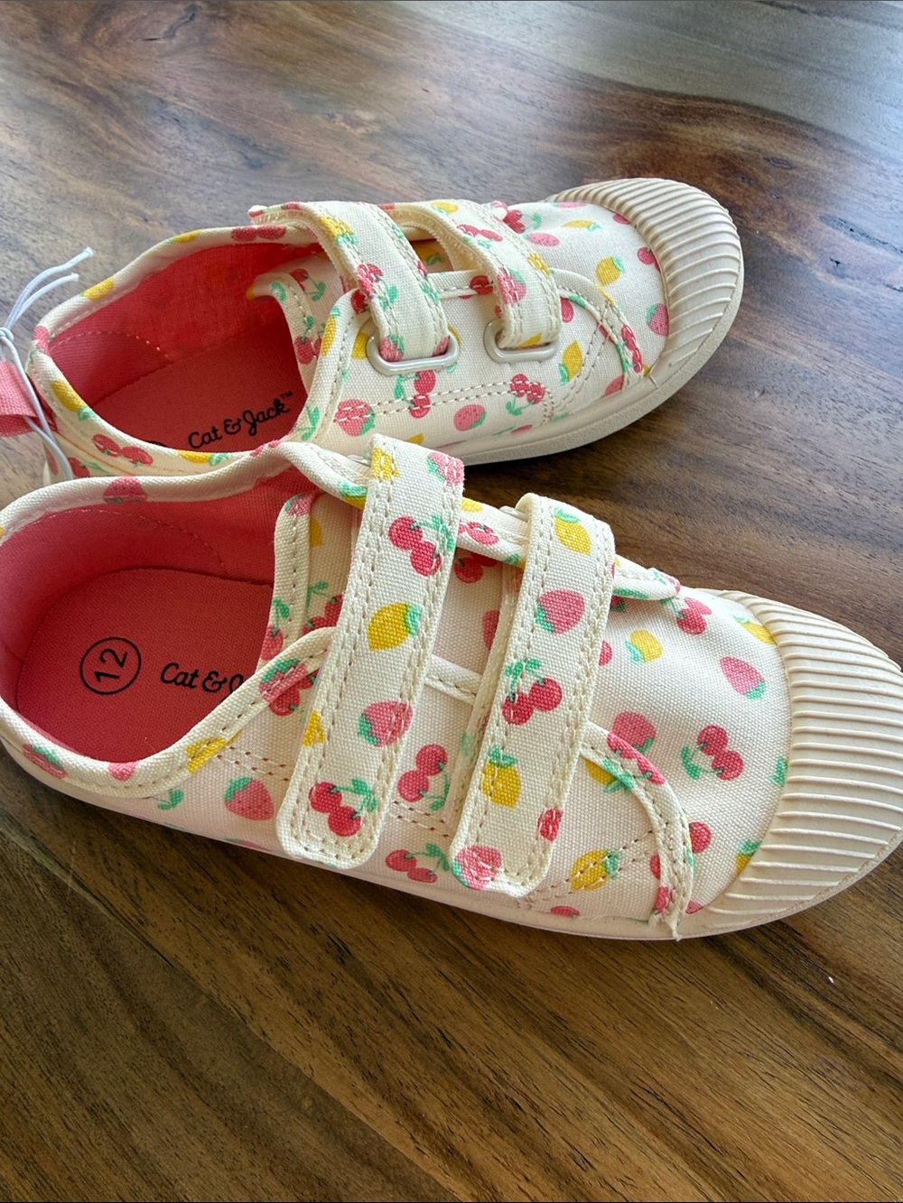 Cat & Jack Cream Sneakers with Pink & Yellow Cherry Strawberry & Lemon  kids 12